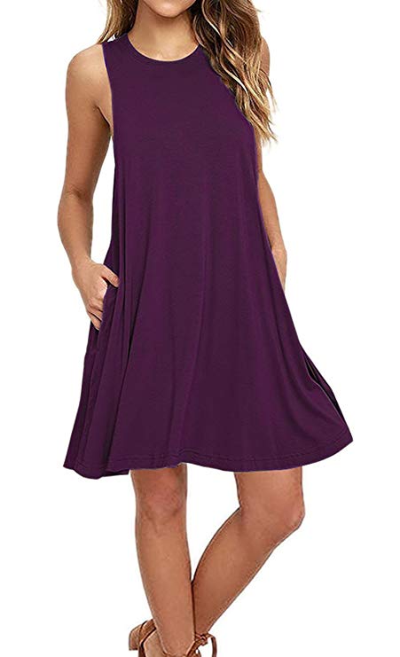 AUSELILLY Women's Purple Sleeveless Swing Dress - My Style Is Me