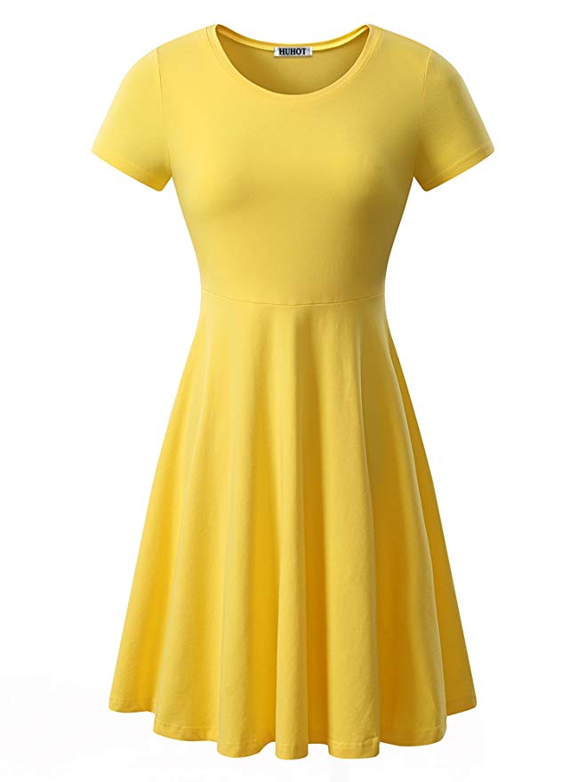 HUHOT Women's Yellow Round Neck Summer Dress - My Style Is Me